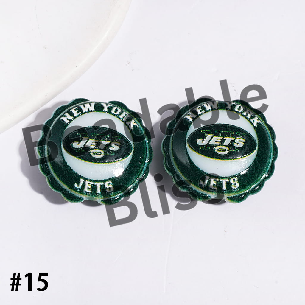 American Football Team Series Acrylic Beads, Round Shaped with Wavy Border, 23*25MM (Update Other Styles Later)