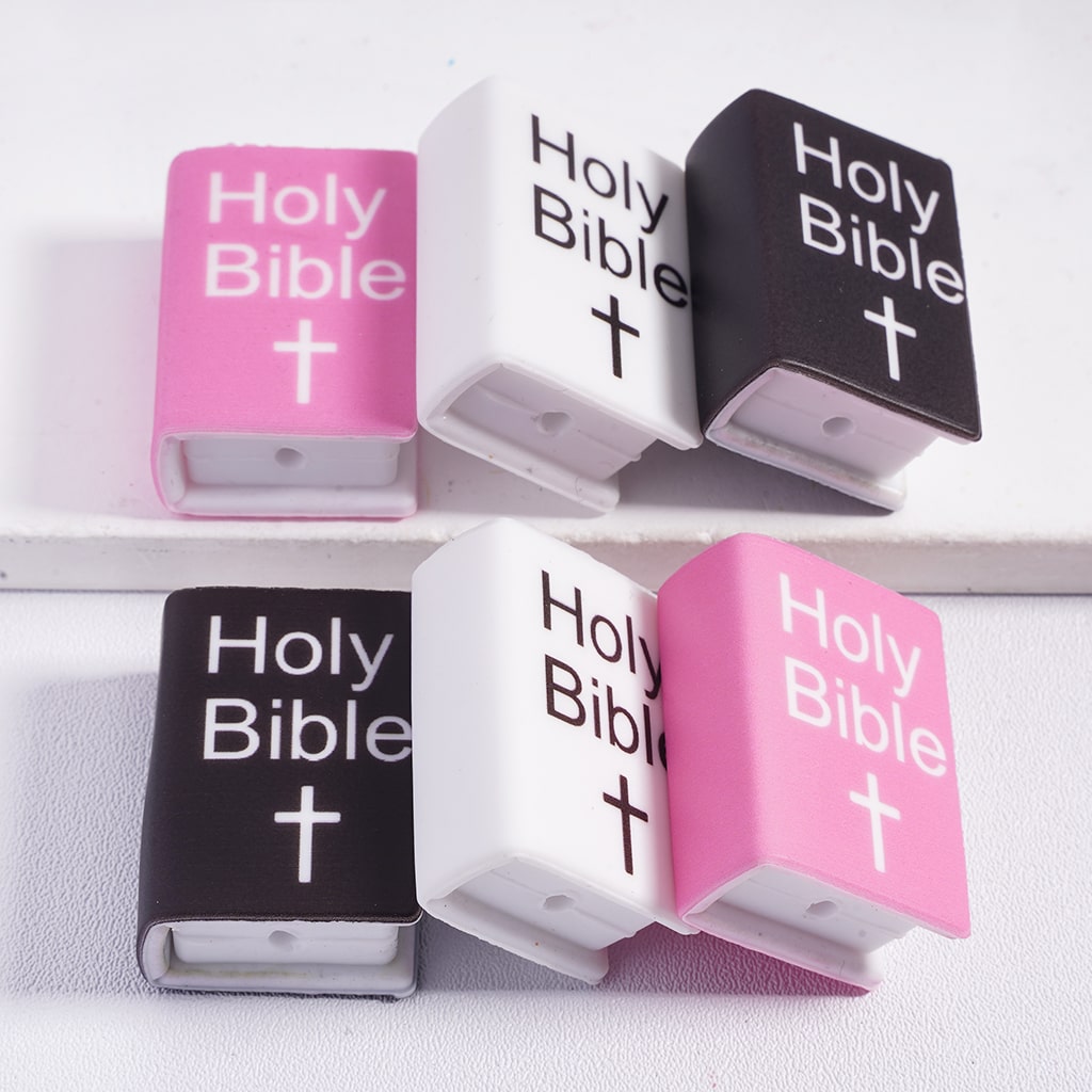 3D Multi-Color Mini Book with Text "Holy Bible" and Cross, Silicone Focal Beads Random Mix