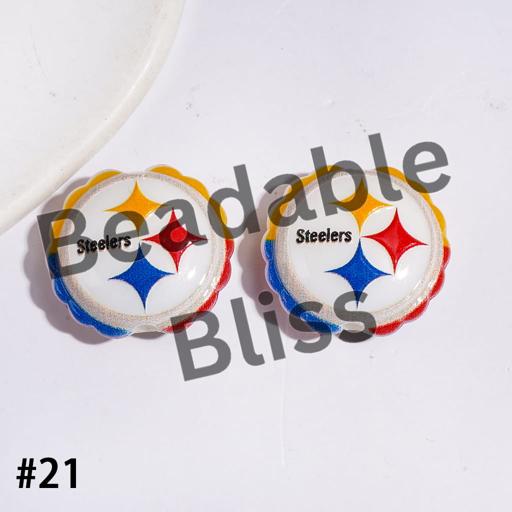American Football Team Series Acrylic Beads, Round Shaped with Wavy Border, 23*25MM (Update Other Styles Later)