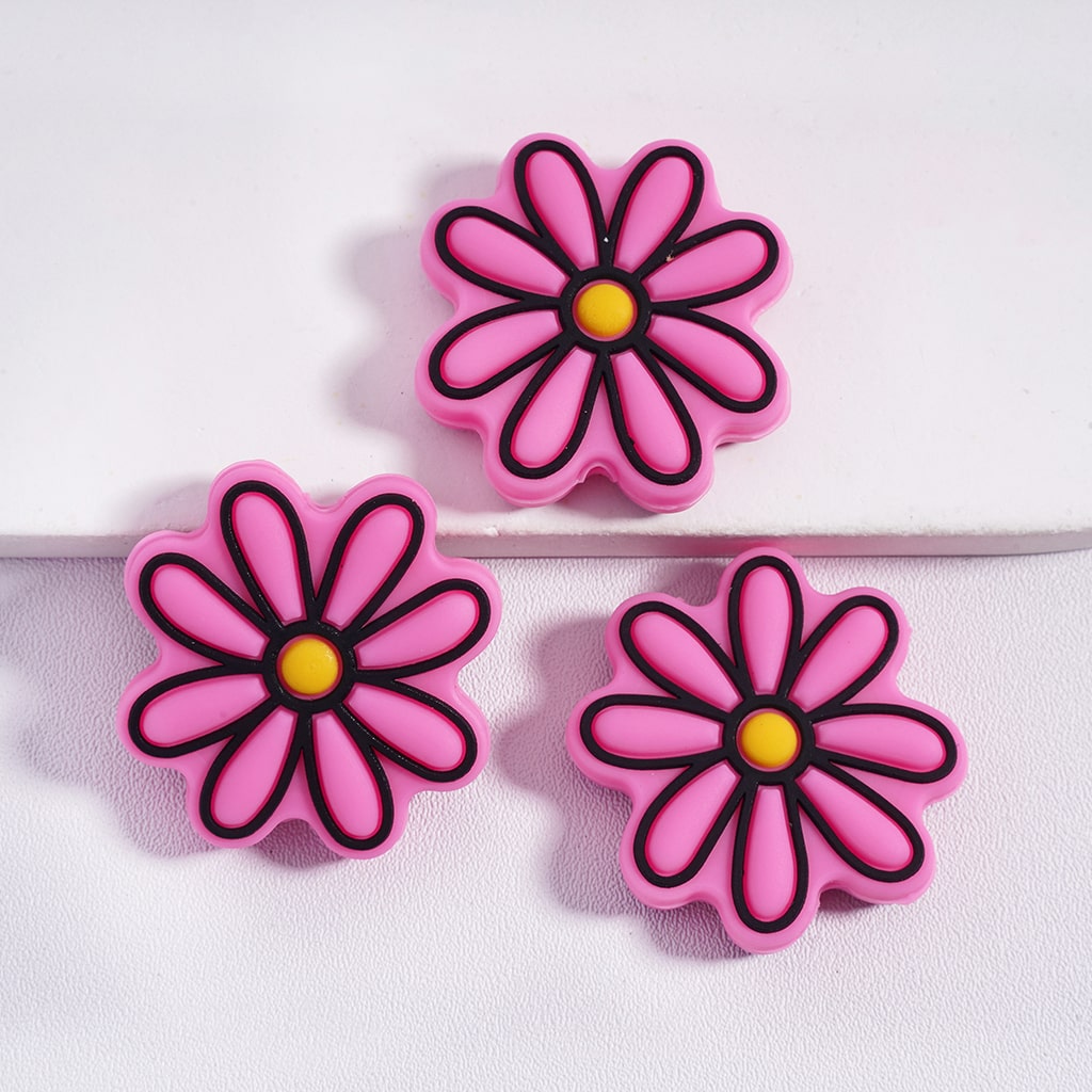 Colorful Daisy Flower Rose Shape Silicone Focal Beads Random Mix