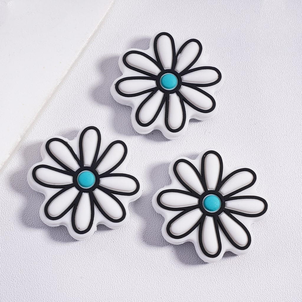 Colorful Daisy Flower Rose Shape Silicone Focal Beads Random Mix