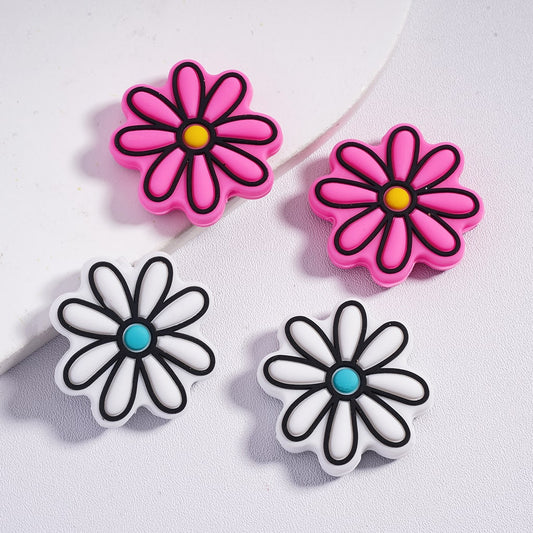 Colorful Daisy Flower Rose Shape Silicone Focal Beads Random Mix