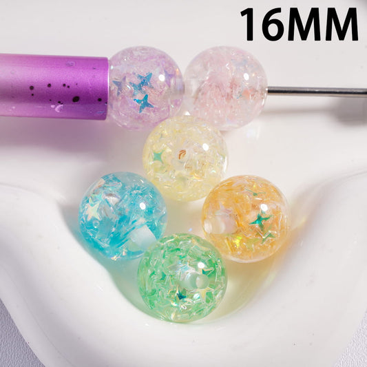 Round Beads with Glitter and Shiny Star Inside Acrylic Beads for Bracelets 16MM, Random Mix