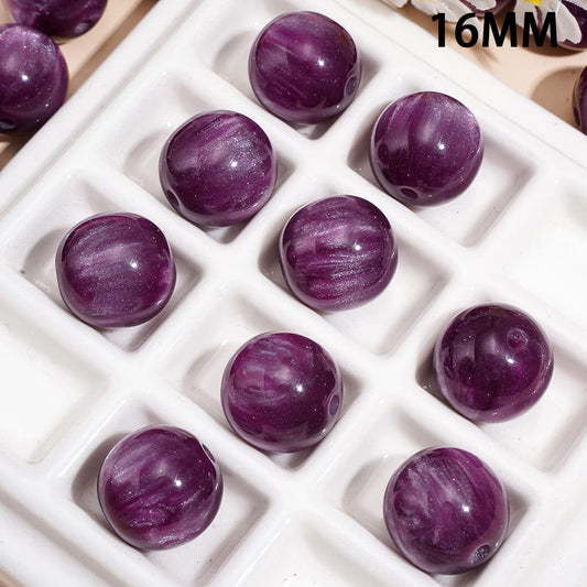 Sparkling Glitter Purple Cat Eye Effect Glossy Round Acrylic Beads for Bracelets, 16MM, Random Mix