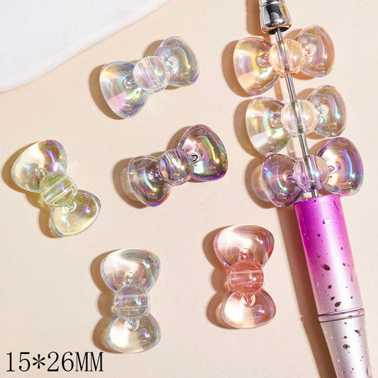 UV-Coated Charming Mini Bowtie Clear Acrylic Beads, Assorted color, 15*26MM Random Mix