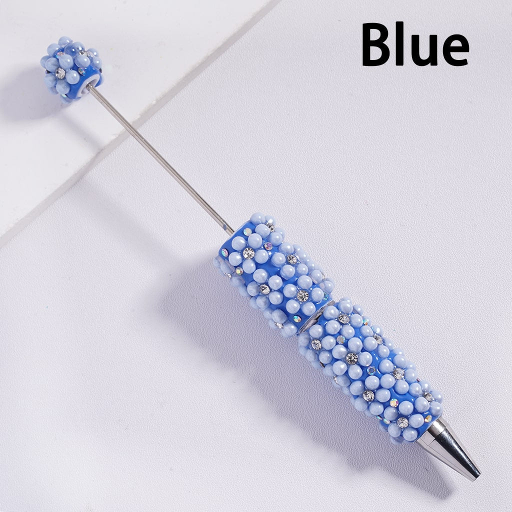 Floral Beadable Clay Pen with Multi-Color Clear AB Rhinestones & Pearls Compose Flower Random Mix
