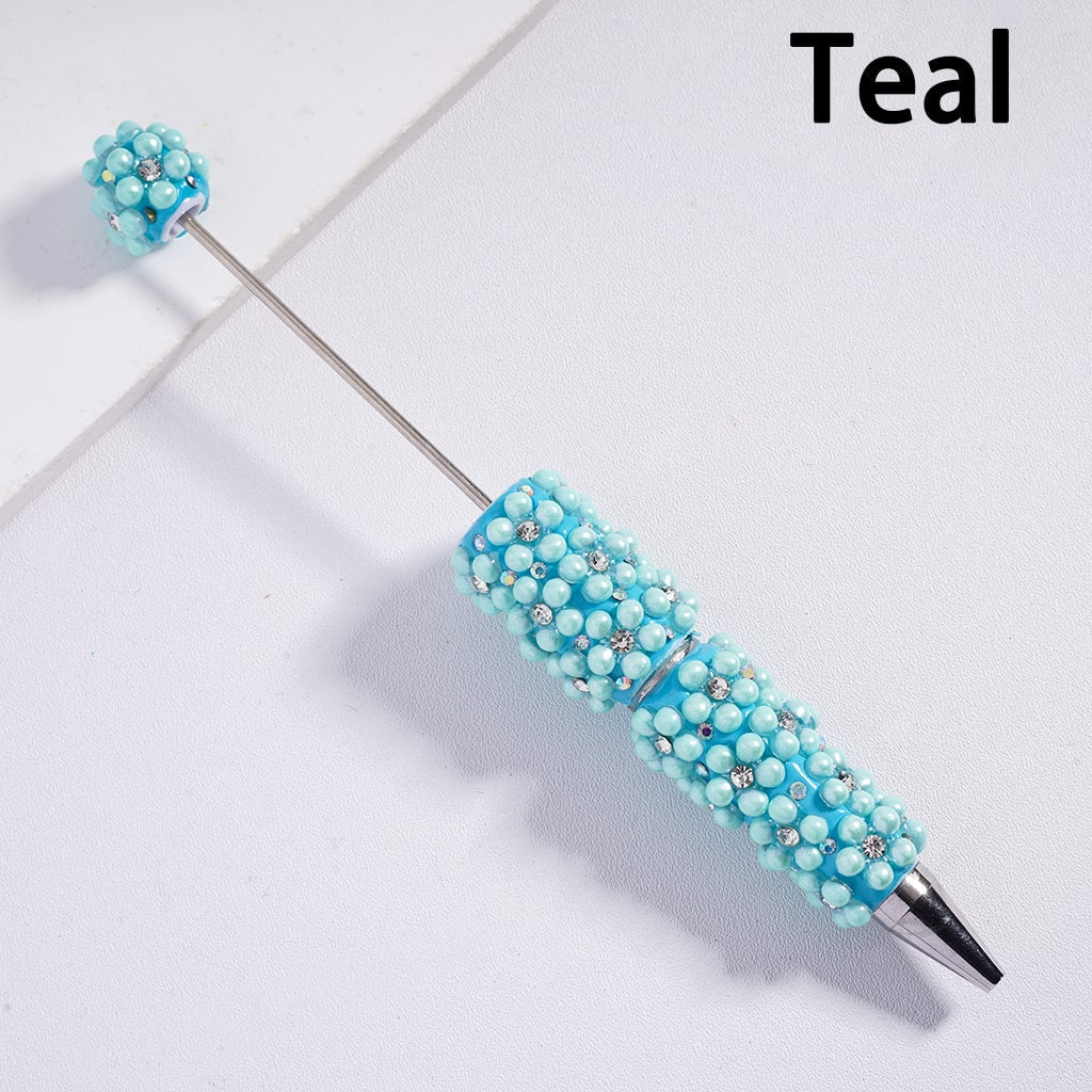 Floral Beadable Clay Pen with Multi-Color Clear AB Rhinestones & Pearls Compose Flower Random Mix