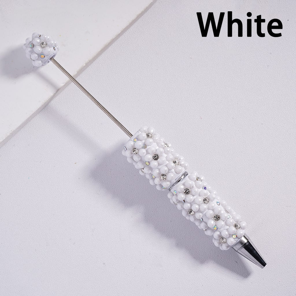 Floral Beadable Clay Pen with Multi-Color Clear AB Rhinestones & Pearls Compose Flower Random Mix