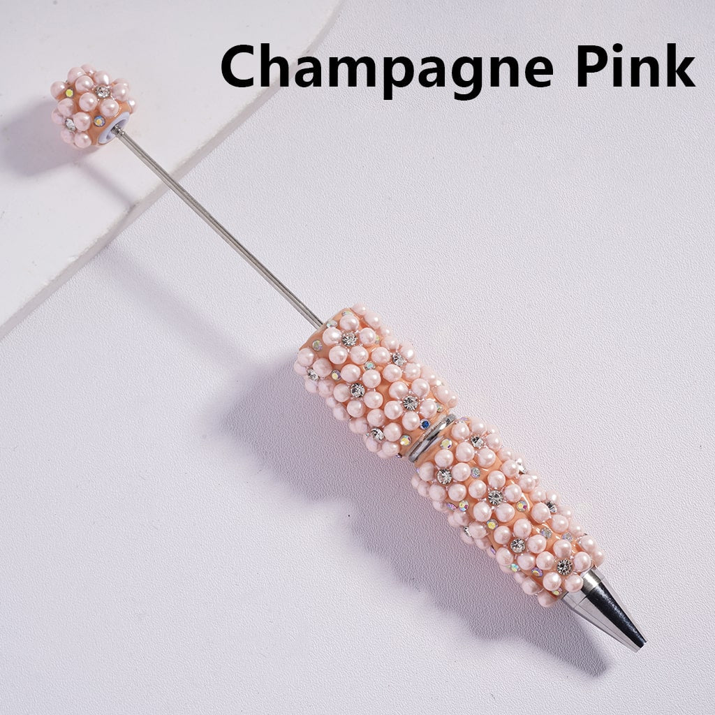 Floral Beadable Clay Pen with Multi-Color Clear AB Rhinestones & Pearls Compose Flower Random Mix