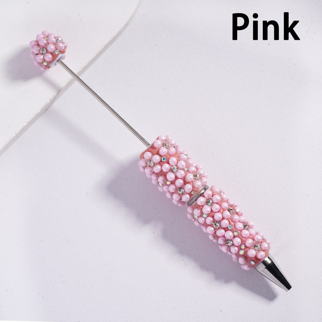 Floral Beadable Clay Pen with Multi-Color Clear AB Rhinestones & Pearls Compose Flower Random Mix