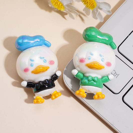 Adorable Cartoon Duck Character Series with Beret Hat and Bow Tie Soft PVC Rubber Beads, Multi-Color