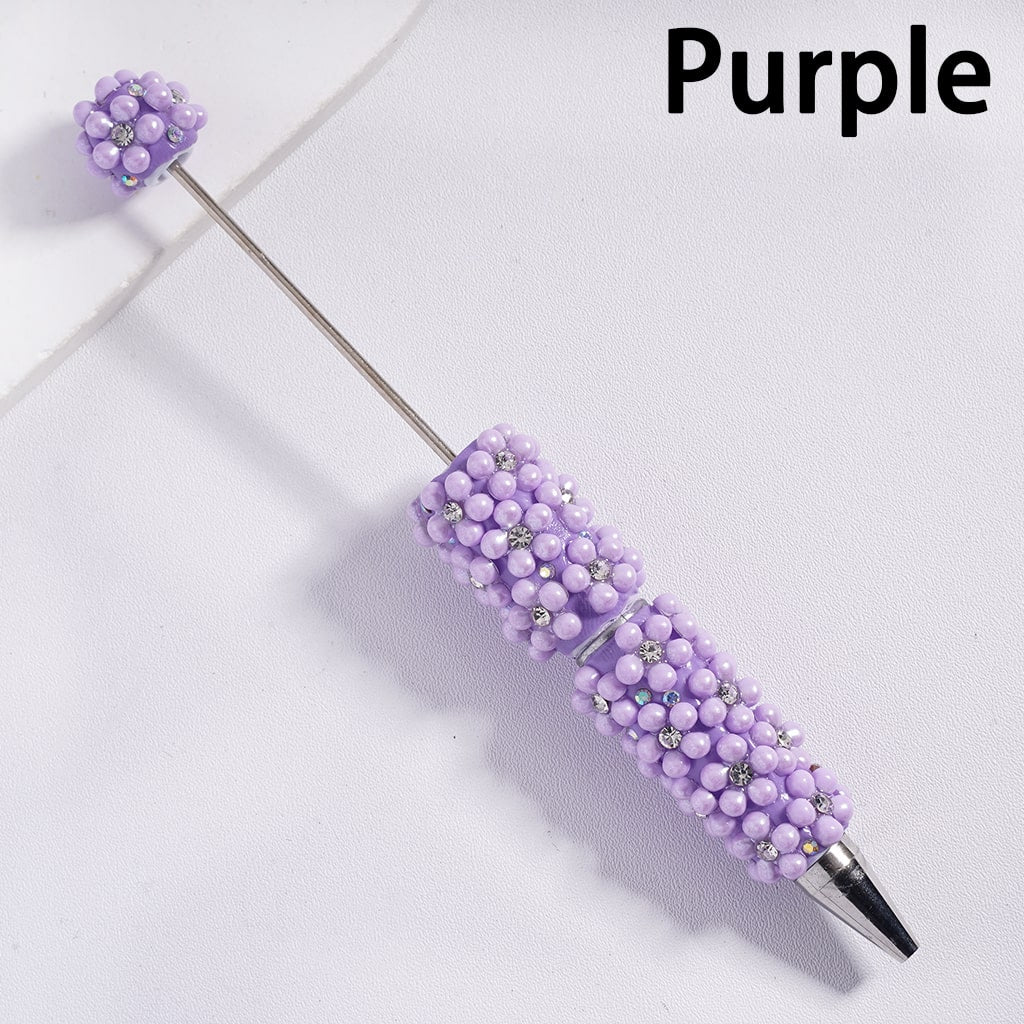 Floral Beadable Clay Pen with Multi-Color Clear AB Rhinestones & Pearls Compose Flower Random Mix