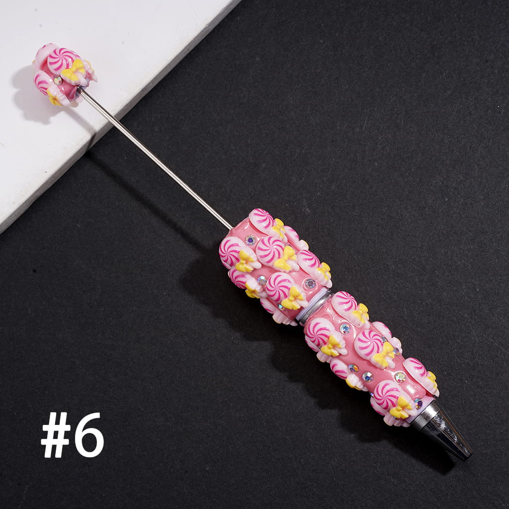 Clay Beadable Pens with Spiral Lollipop Candy, Bow & AB Rhinestones, Multi-Color