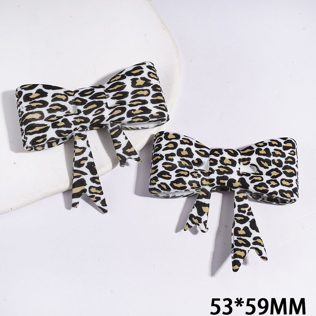 Adorable Black and Yellow Leopard Prints Bowtie Shaped Silicone Focal Beads, 53*59MM