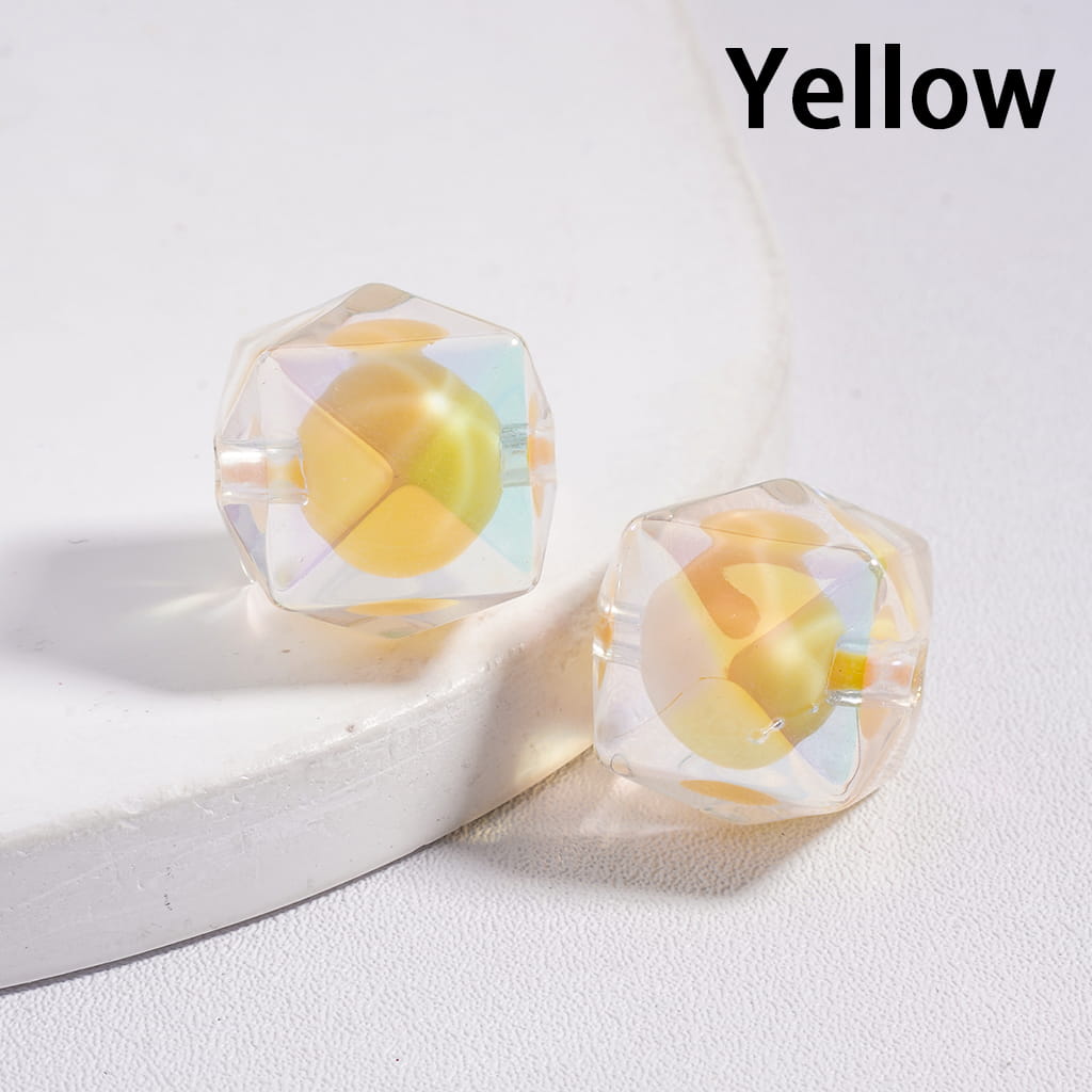 UV Finish Clear Hexagon Shape Double Layer Acrylic Beads, 16mm,TT