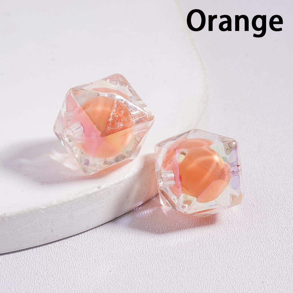 UV Finish Clear Hexagon Shape Double Layer Acrylic Beads, 16mm,TT