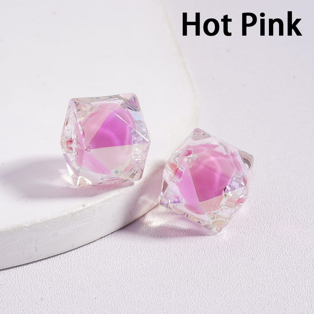 UV Finish Clear Hexagon Shape Double Layer Acrylic Beads, 16mm,TT