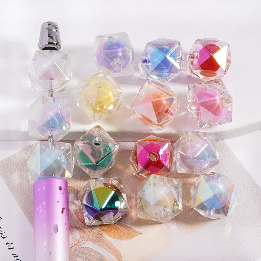 UV Finish Clear Hexagon Shape Double Layer Acrylic Beads, 16mm,TT