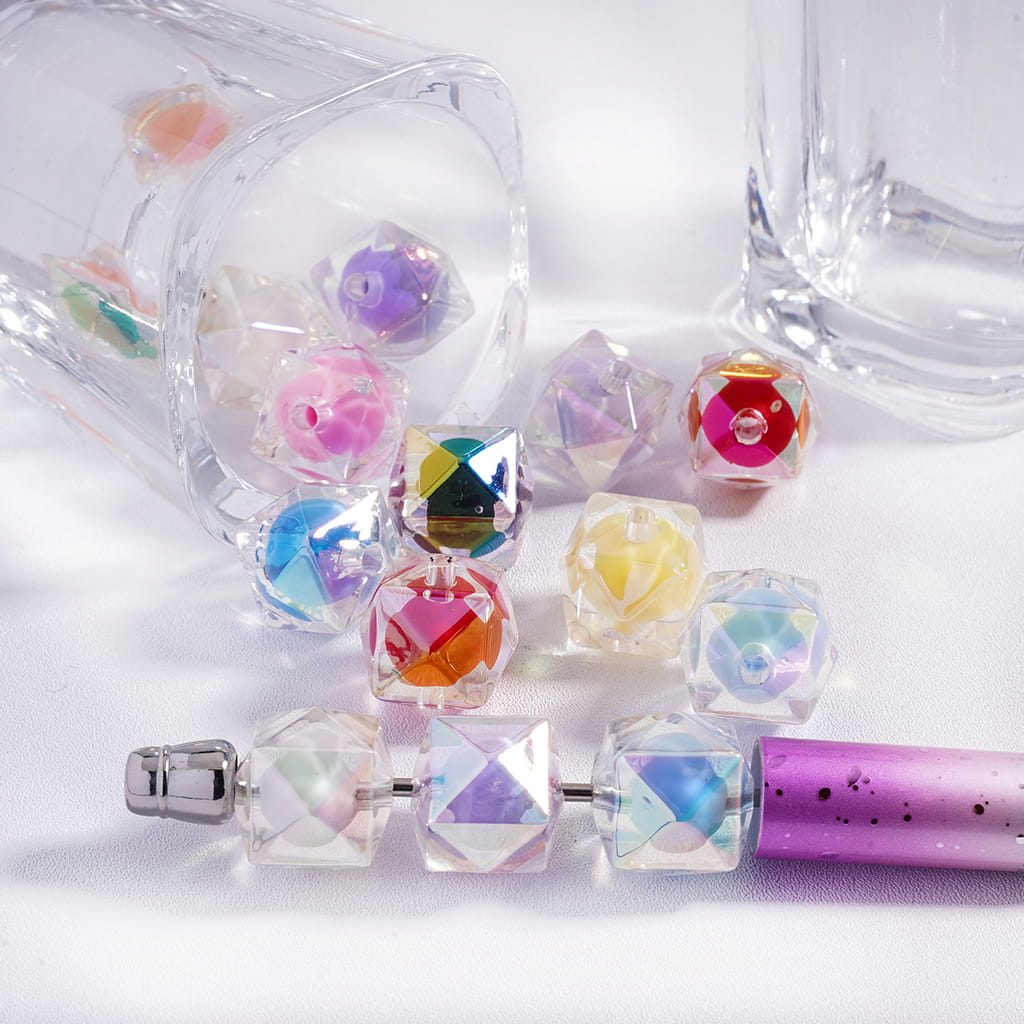 UV Finish Clear Hexagon Shape Double Layer Acrylic Beads, 16mm,TT