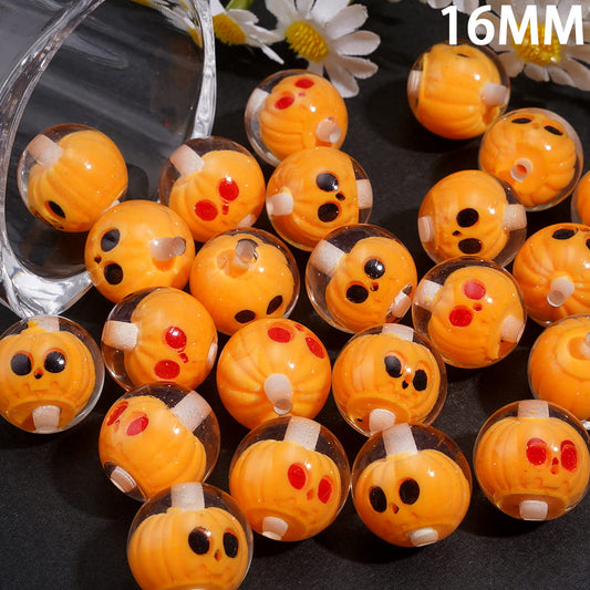 Transparent Halloween Spooky Pumpkin Face Acrylic Beads for Bracelets,16MM Random Mix