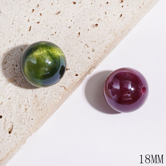 Elegant Dark-Tone Cat Eye Cat Eye Style with Sparkling Glitter Round Acrylic Beads, 18MM, Multi-Color, Random Mix