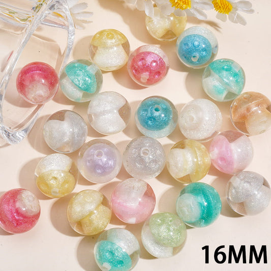 Luminous Shiny Bubble Style Pastel Transparent Mushroom Design Round Acrylic Beads for Bracelets 16MM