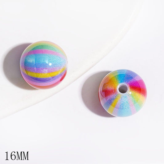 UV Coated Colorful Rainbow Print Round Acrylic Beads for Bracelets, 16MM, Random Mix
