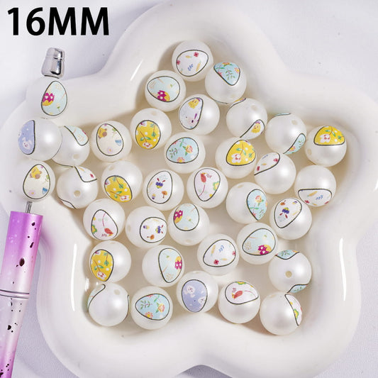 Colorful Egg Easter Theme Print Round Acrylic Beads for Bracelets 16MM, Random Mix