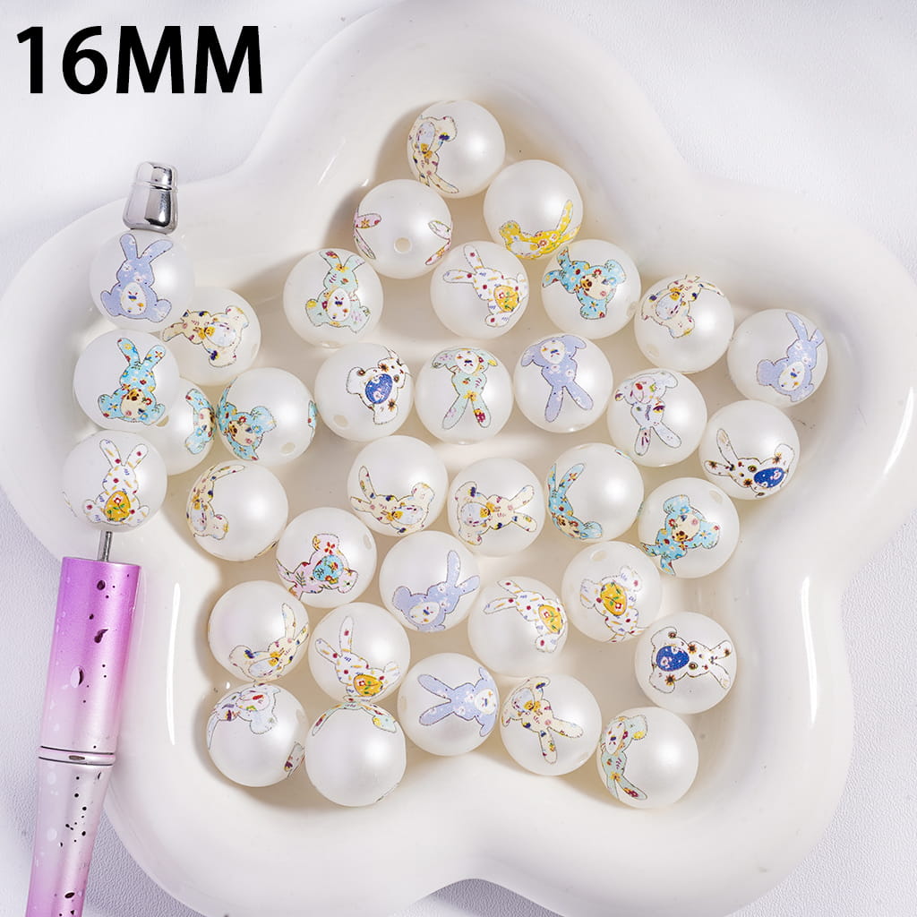 Adorable Rabbit Shape Hug Egg Easter Theme Print Round Acrylic Beads for Bracelets 16MM, Random Mix