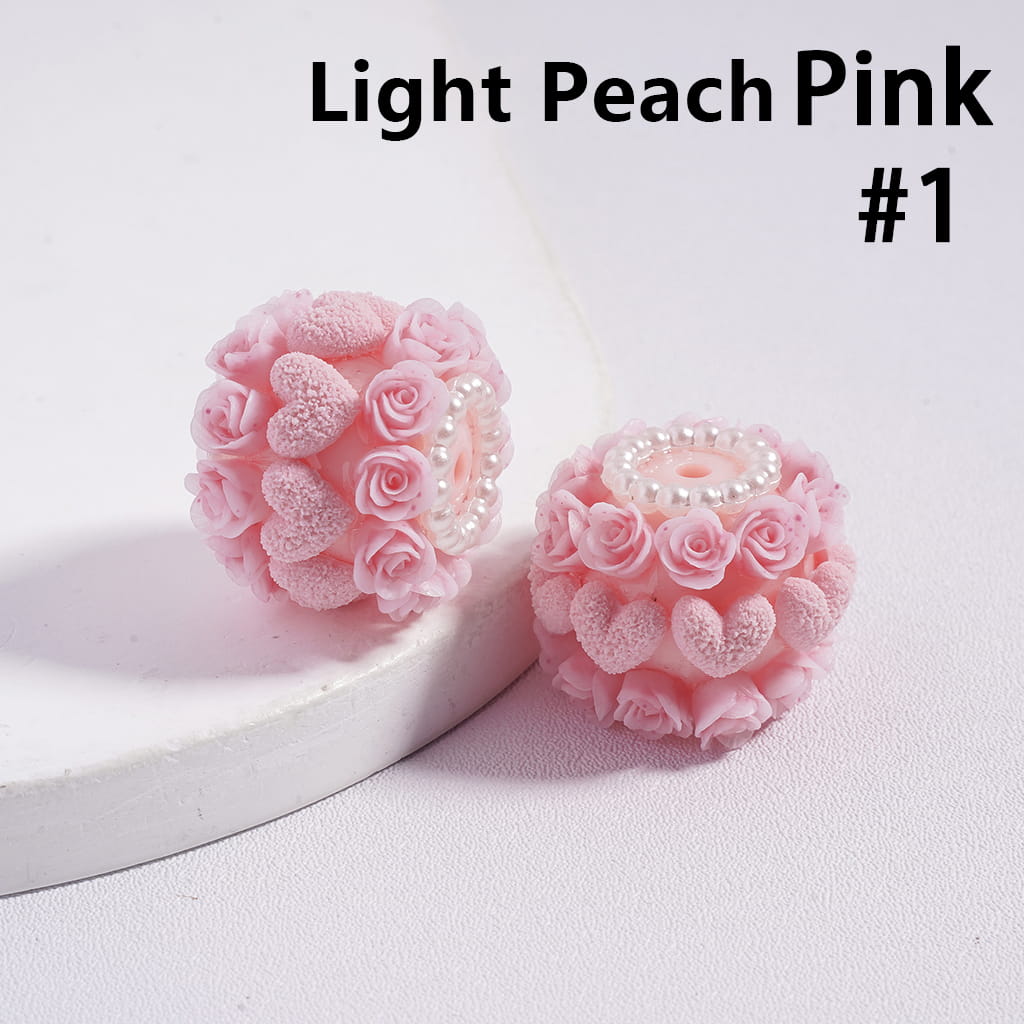 Luminous Rose Flower & Heart with Pearl Chain Accents Valentine’s Day Theme Acrylic Beads 20 MM