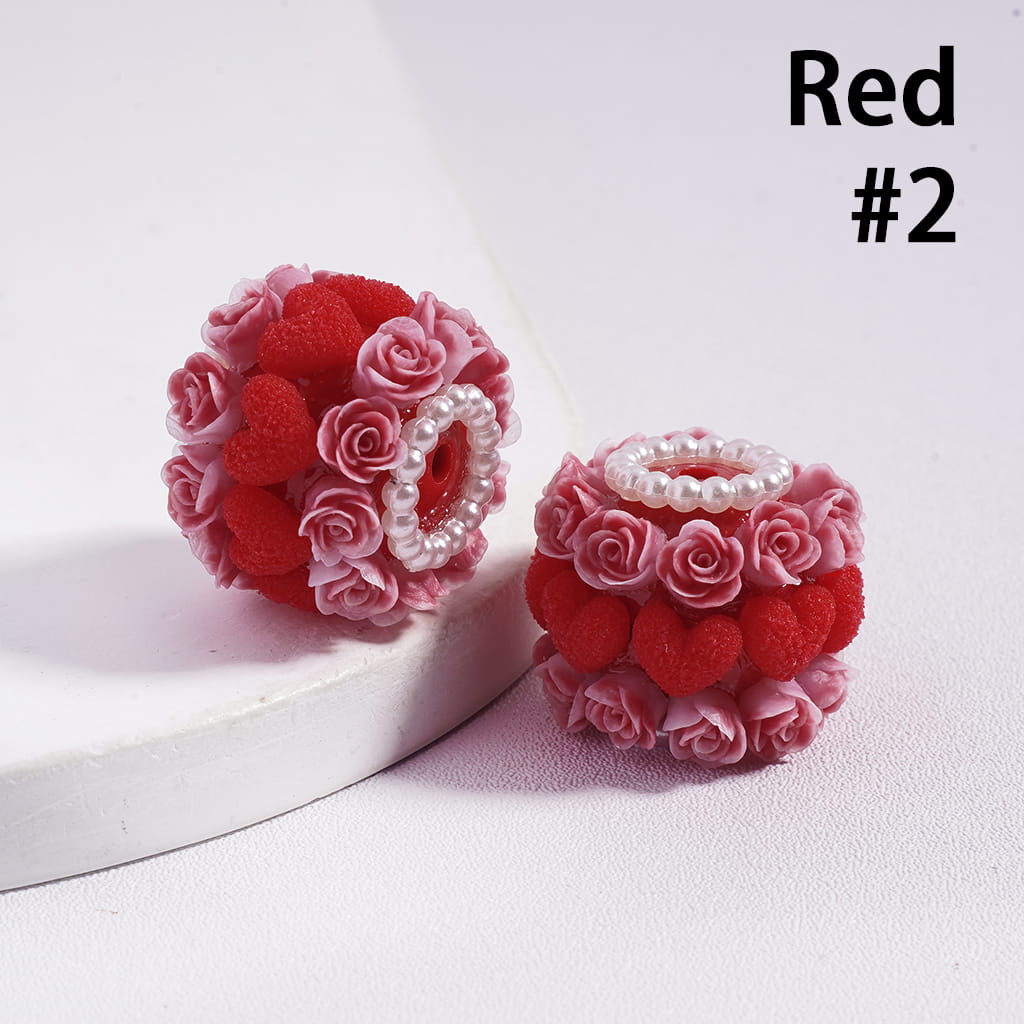 Luminous Rose Flower & Heart with Pearl Chain Accents Valentine’s Day Theme Acrylic Beads 20 MM