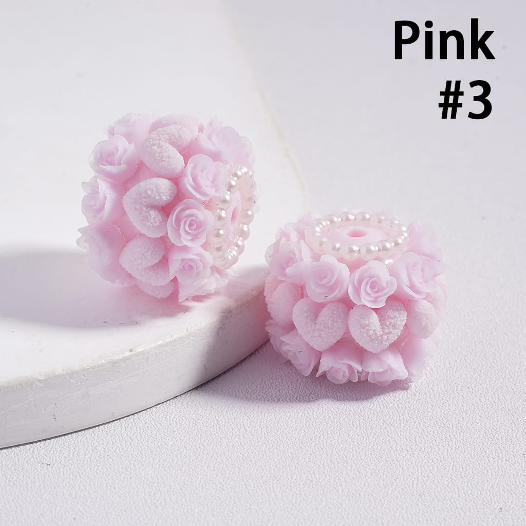 Luminous Rose Flower & Heart with Pearl Chain Accents Valentine’s Day Theme Acrylic Beads 20 MM