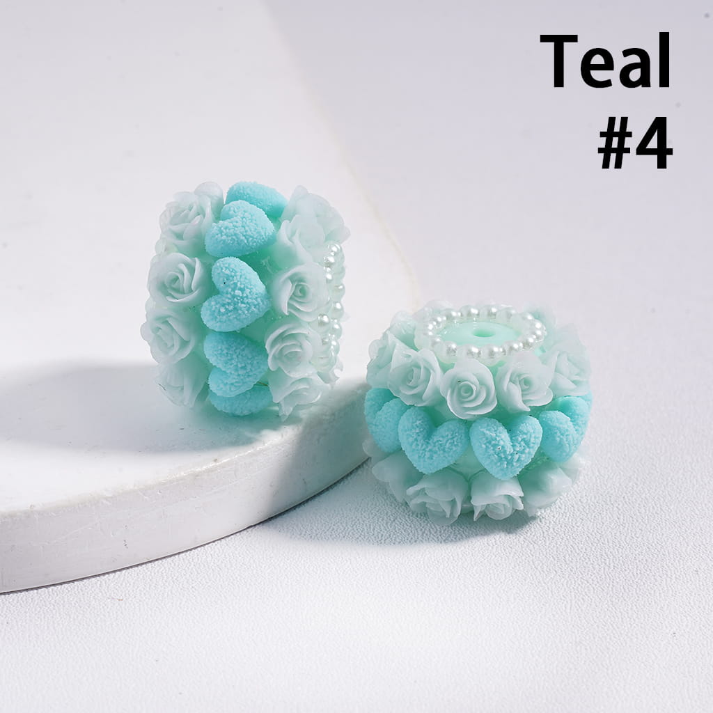Luminous Rose Flower & Heart with Pearl Chain Accents Valentine’s Day Theme Acrylic Beads 20 MM