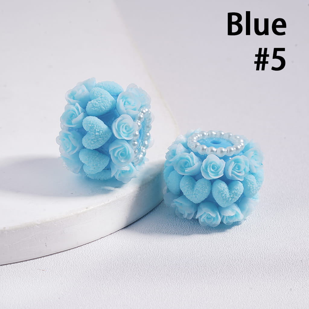 Luminous Rose Flower & Heart with Pearl Chain Accents Valentine’s Day Theme Acrylic Beads 20 MM