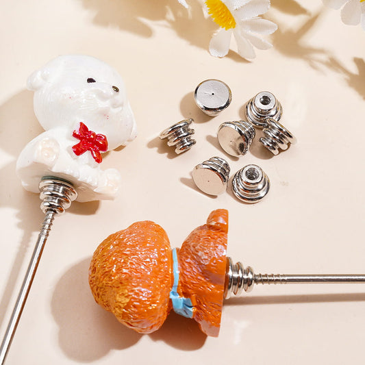 Stepped Screw-On Silver Metal Pen Topper for DIY Beadable Pens, Ornament Accessories (No Dog Included)