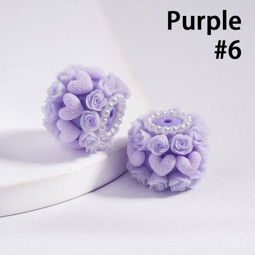 Luminous Rose Flower & Heart with Pearl Chain Accents Valentine’s Day Theme Acrylic Beads 20 MM