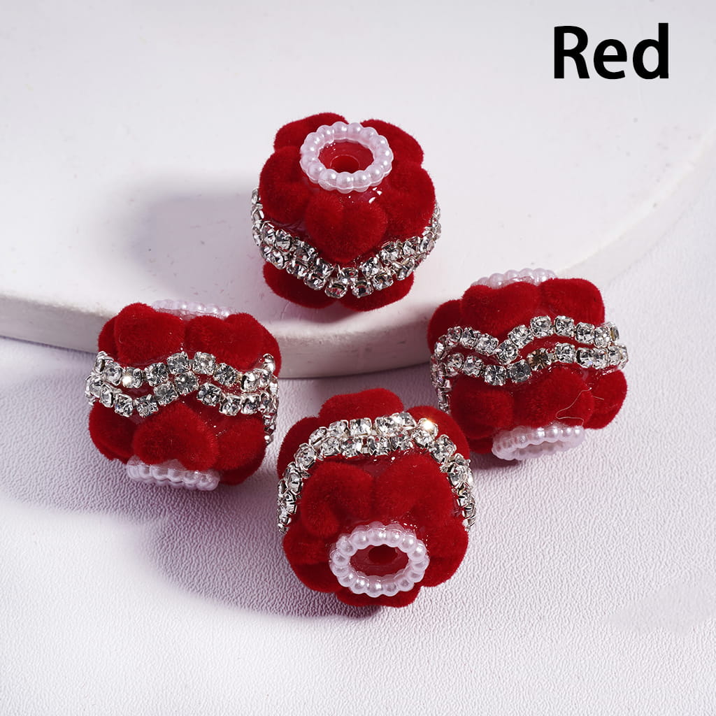 Pink & Red Romantic Heart Double Wavy Clear Rhinestone and White Pearl Chains, Valentine’s Day Theme Round Acrylic Beads