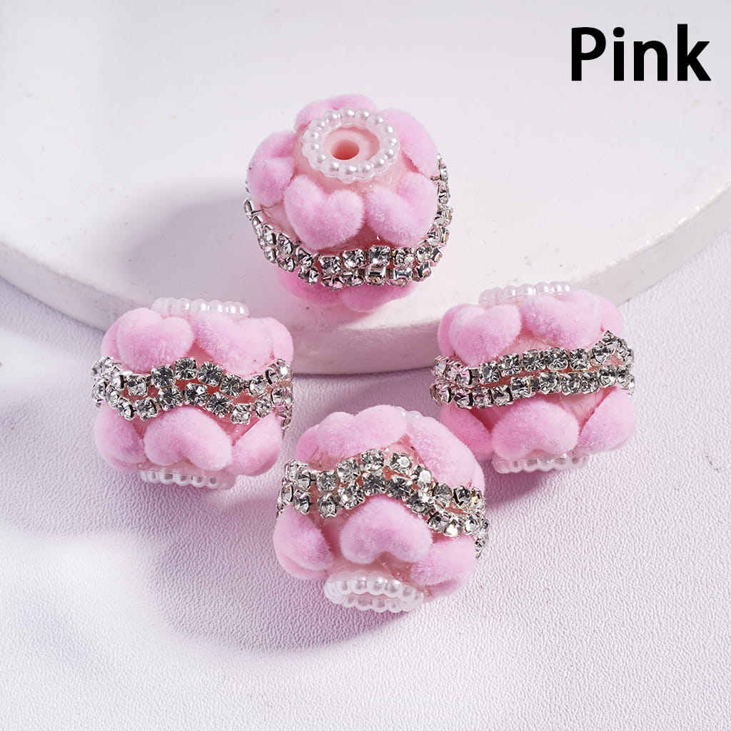 Pink & Red Romantic Heart Double Wavy Clear Rhinestone and White Pearl Chains, Valentine’s Day Theme Round Acrylic Beads