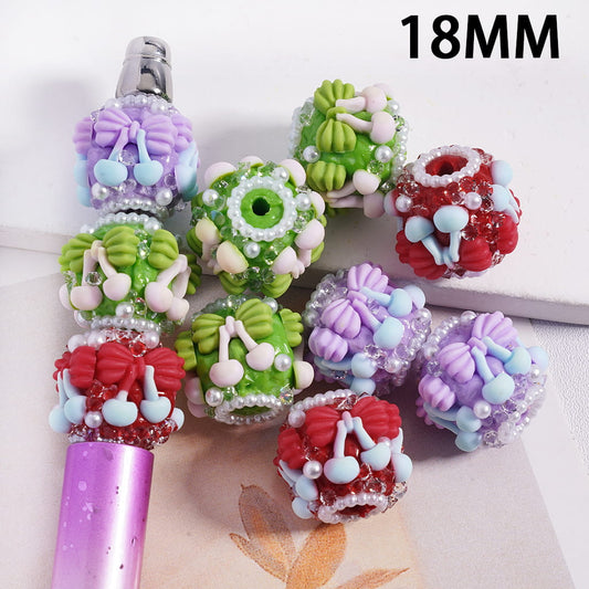 Bowtie & Cherry Party Mix with Sparkling Pearls & Rhinestones Candy‑Style Round Clay Beads 18MM, Random Mix