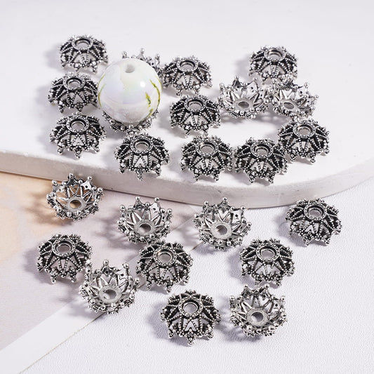 Gun Black Flower Bead Cages with Alloy Caps (Fits 12mm Beads)