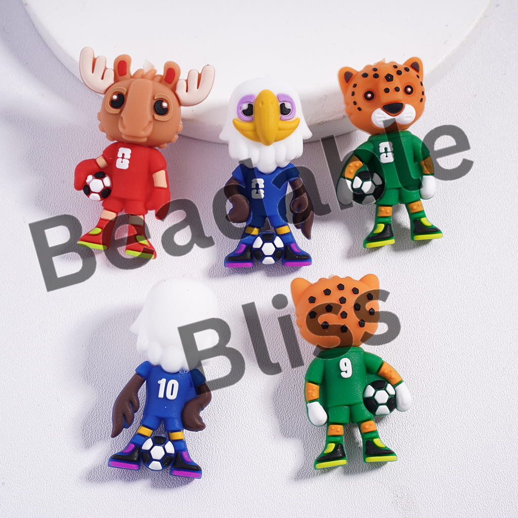 Silicone Focal Beads 3D the 2026 World Cup Mascot, Elk and Bald Eagle and Jaguar in Animal Character