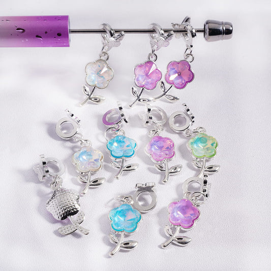 Silver Alloy Bail Beads with Butterfly Rhinestone Flower Charm Random Mix