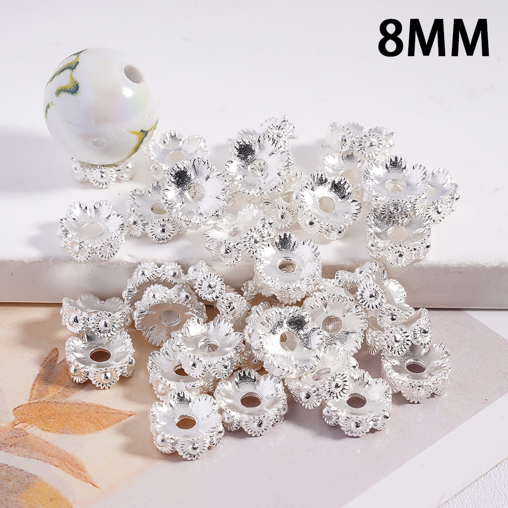 Silver Floral Sunflower Metal Spacer Beads 8mm