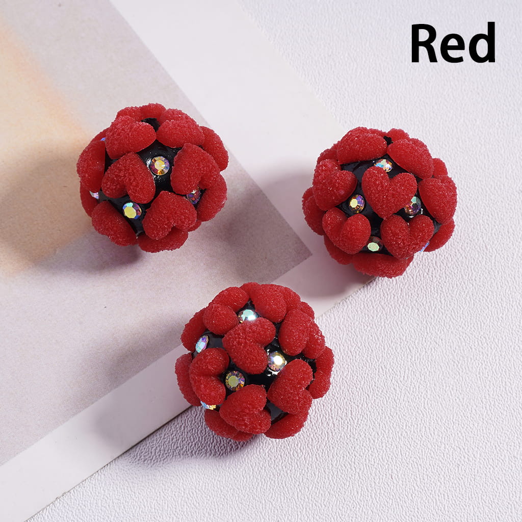Red & White Frosted Hearts Valentine's Day Theme AB Rhinestone Clay Beads18MM