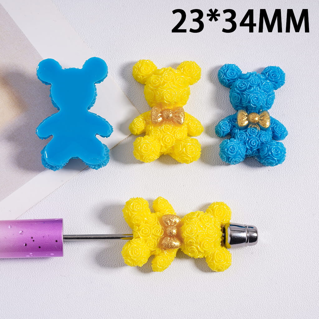 Blue & Yellow Glittery Rose Flower Bear Gold Bowtie Assortment Acrylic Beads Random Mix