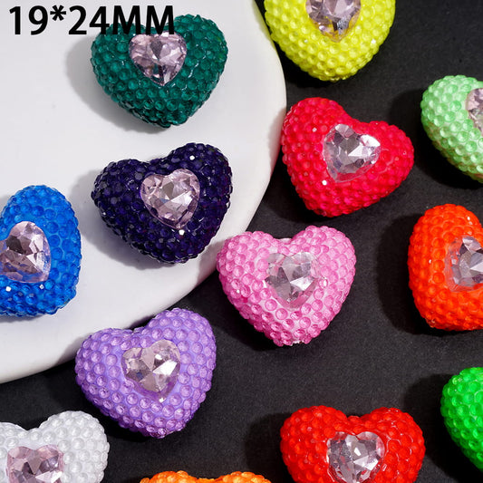 Adorable Heart Shape Design with Sparkling Rhinestones and Pink Mini Heart, Fluorescent Colors,Clay Beads, 19*24MM