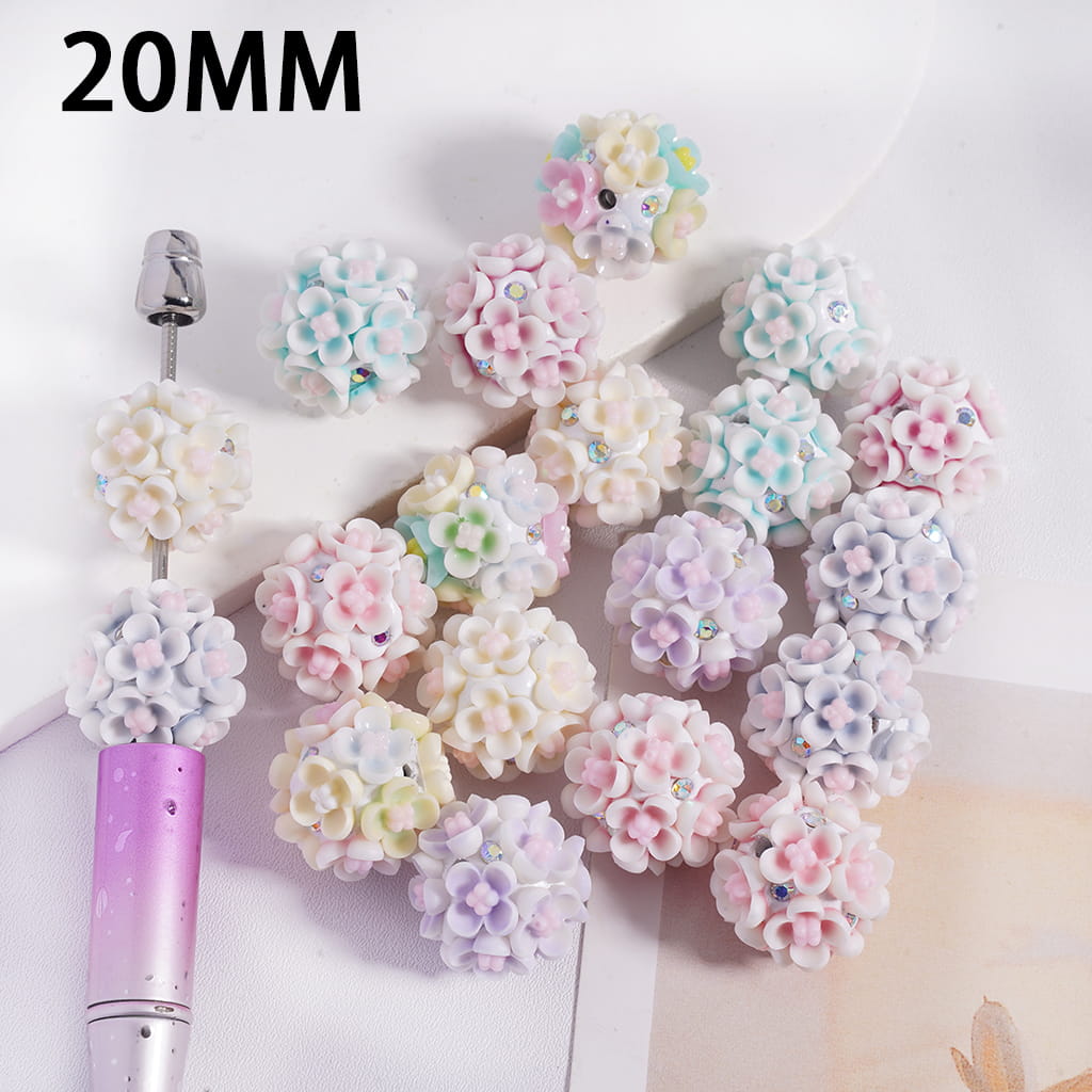 Four Petaled Flower Clay Beads with Multi‑Color AB Rhinestones 20 MM Rendom Mix