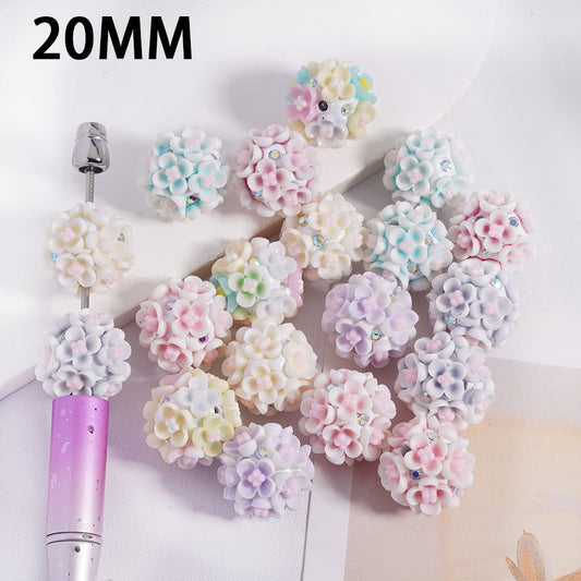 Four Petaled Flower Clay Beads with Multi‑Color AB Rhinestones 20 MM Rendom Mix