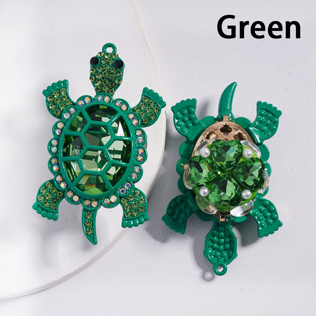 Statement Clay Beads with Tortoise Pendant, White Pearls & Sparkling Rhinestones 37*61MM Random Mix