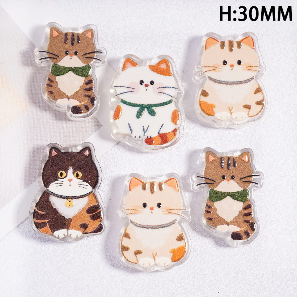 Plump, Thin Styles & Slim Sitting Cat Acrylic Beads 30mm Random Mix